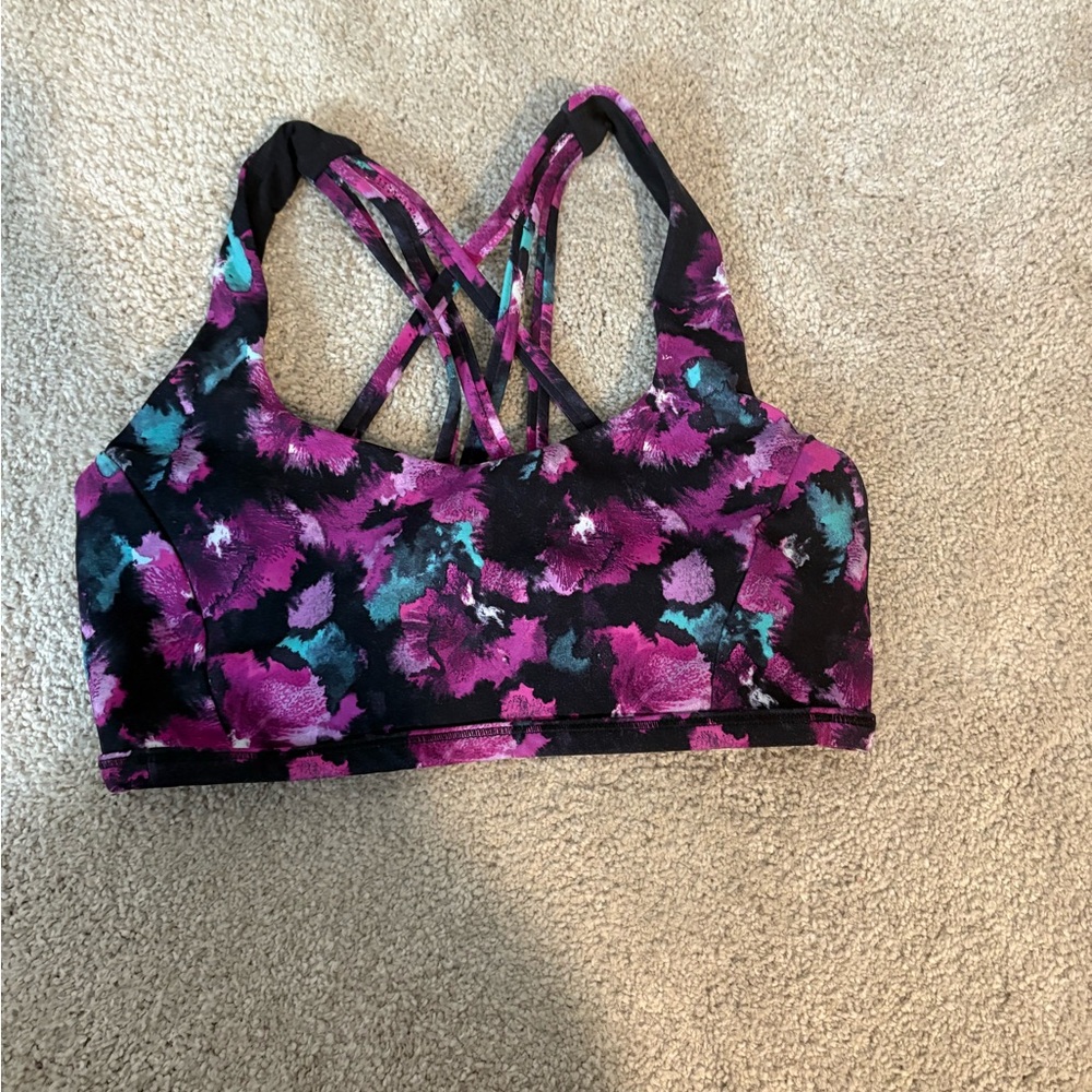 Lulu Floral Sports Bra with Crisscross Straps